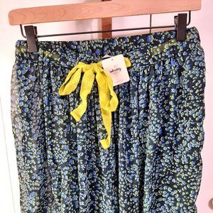 Intimately Free People Sleepin' In Pants Boho Wide Leg Navy Combo Lime Sheer NWT